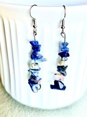 Handmade Blue Chip Stone Dangle Earrings